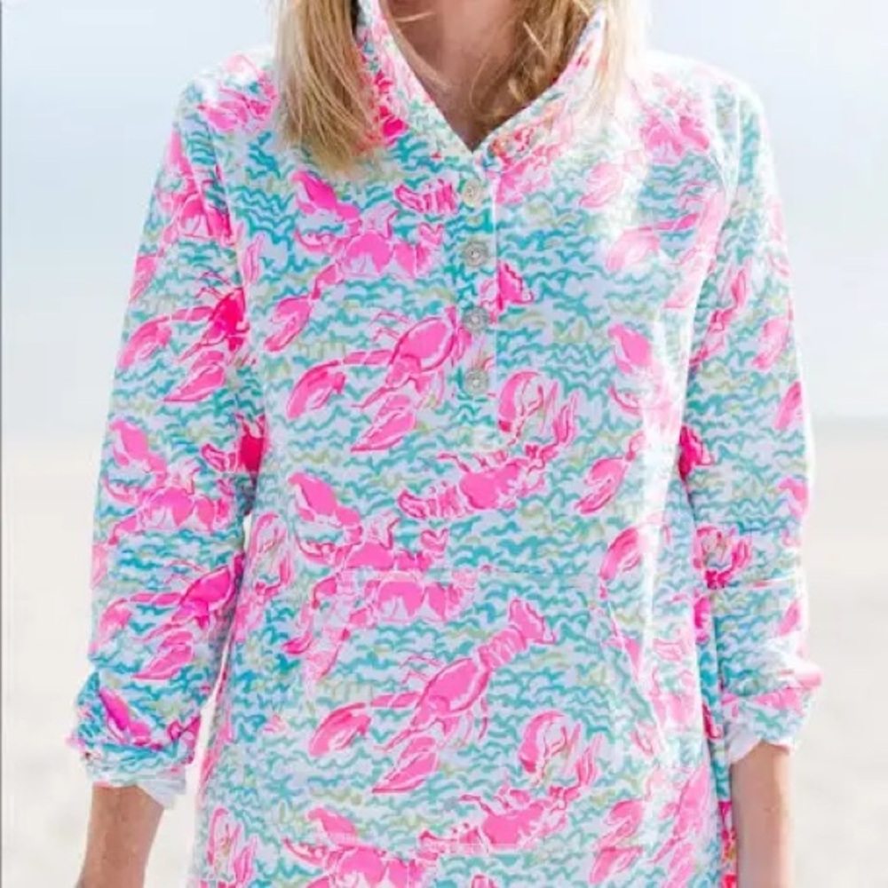 Lilly Pulitzer Neon Pop Up Lobstah Roll Resort White UPF 50+ Captain Popover - L